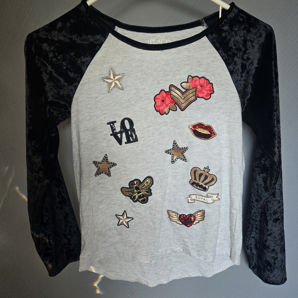 The Children's Place Black and Gray Long Sleeve Tee with Graphic Patches